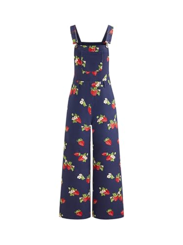 CIDER Strawberry Overalls for Women Denim Jumpsuit with Pocket Loose
