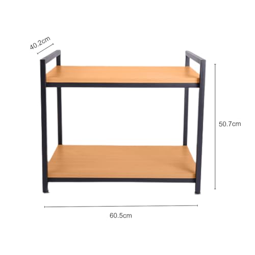Image of Wooden 2-layer Microwave Rack, Kitchen Storage for Home, Metal Strong Rack for Kitchen | Wooden | Brown