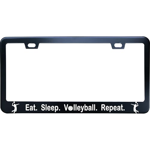 XYcustomBest Eat Sleep Volleyball Repeat License Plate Frame - 12" x 6" Novelty Tag Black Stainless Steel Car License Plate Frame Holder for US/CA Vehicles 2 Holes and Screws