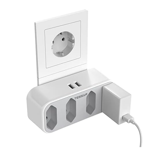TESSAN USB-uttag, uttagsadapter med 4-vägs Euro-uttag och 2 USB, 6 i 1-uttag med USB-laddare Kompatibel för telefon Laptop Uttagsfördelare Pluggar för hem, kontor, resor