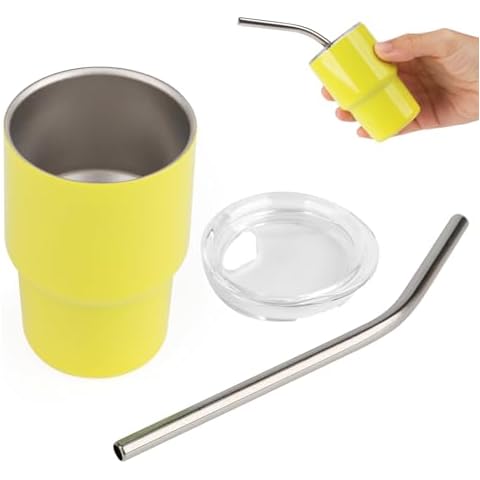 BATGIFTS Shot Glass with Straw 3oz,Mini Tumbler shot with Lid,Cute Stuff Funny Gifts (Yellow) Cover