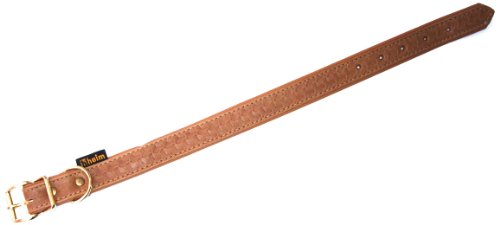 Heim 376830799M Lederhalsband 'Tredi' mit modernen aufgeprägten Narben, 20 mm breit, 30 cm lang, cognac mit gleichfarbiger Unterfütterung