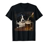 Vintage Cool Border Collie Drinking Beer Dog Dad Dog Lover T-Shirt