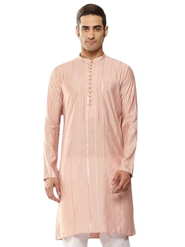Image of See Designs Men's Long Sleeve Side Slit Chanderi Silk Sequins Mandarin Collar Kurta