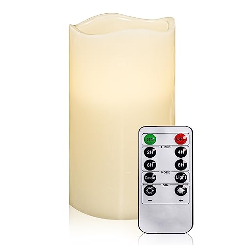 Image of VETOUR Flameless LED Flickering Candles: 1 PC Battery Operated Eelctric Candle H6inch D3.15inch Real Wax Pillar Electric Candles with 10-Key Remote and Timer for Home Party Christmas Decor Gift