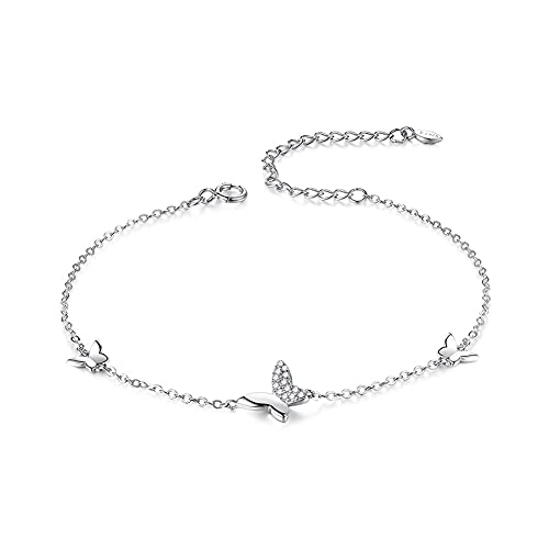 Belons Damen Armband 925 Sterling Silber Zirkonia Schmetterling Charm Armband Mädchen Armkette Armkettchen Kinder Fußkettchen Cover