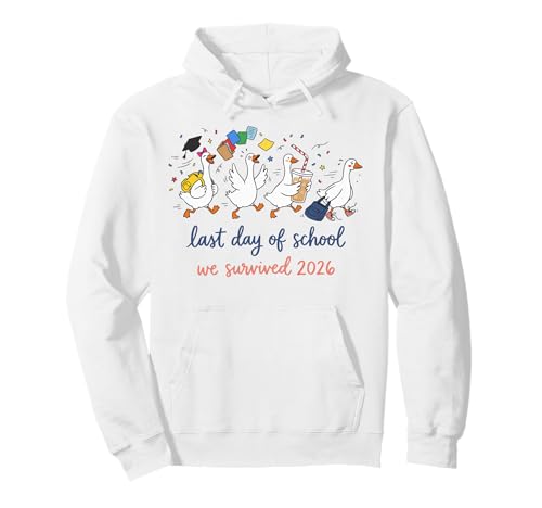 Last Day Of School We Survived 2026 Funny Teacher Goose Kids Pullover Hoodie
