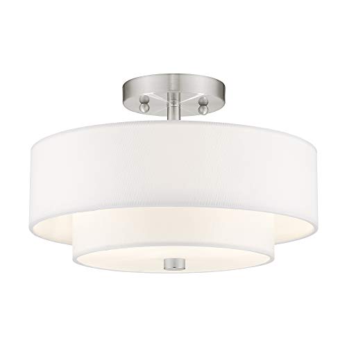 Livex Lighting 51043-91 Brushed Nickel Flush Mount with Off-White Fabric Hardback Shade Livex Lighting 51043-91 Brushed Nickel Flush Mount with Off-White Fabric Hardback Shade