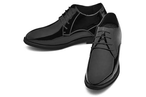 CALTO Men's Invisible Height Increasing Elevator Shoes - Black Patent Leather Lace-up Formal Dress Oxfords - 3.4 Inches Taller - K8010 - Size 10 D(M) US4