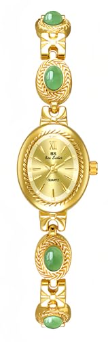 FANMIS Gold Tone Watches for Women with Small Vintage Bracelet Elegant Jade Oval Dial Dress Watch Fashion Quartz Wrist Watch Waterproof Watch (Z Gold Gold)