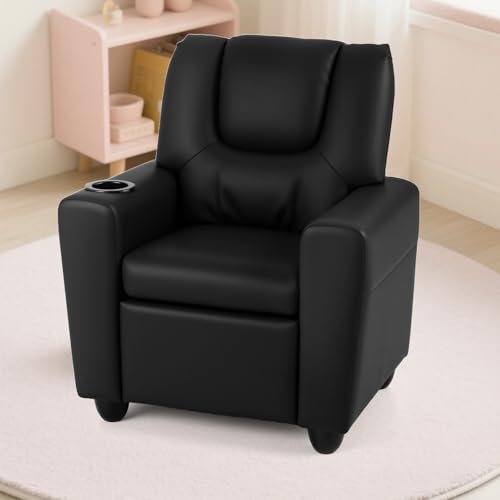 Image of Costzon Kids Recliner Chair with Cup Holder, Toddler Adjustable Lounge Chair w /Footrest for Boys Girls Room, Ergonomic Baby Child Furniture Sofa for Age 3+ Gifts, Kids Mini Recliner up to 150 lbs