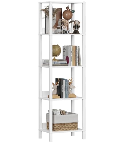 Bücherregal, Regal mit 5 Ebenen, Standregal, Büroregal, freistehend, Dekoregal, zur Präsentation, modern, für Wohnzimmer, Schlafzimmer, Weiß SSJ001WV1