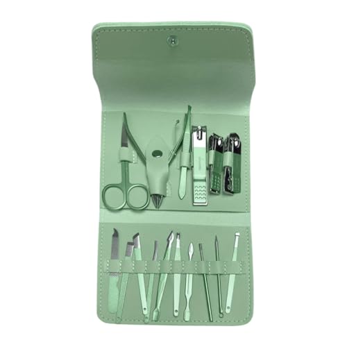 Kit Manicure e Pedicure Profissional 16 Peças Aço Inox Verde