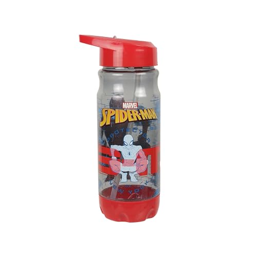 Image of Marvel Avengers Spider-Man Kids Water Bottle with Straw 500ml | BPA-Free Red & Grey Plastic Water Bottle for Kids | Spider man Water bottle for school kids | AZ2022-02