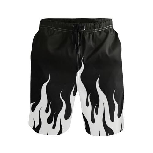 Black Fluorescent Cool Flame White Shorts Swim Breathable Beach Shorts for Men 8”/ 9” Long XL Size Water Park Sliding