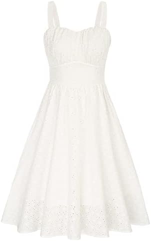 2023 Summer White Cotton Embroidery Cocktail Party Dresses Vintage Style Sleeveless Swing Midi Dress XX-Large