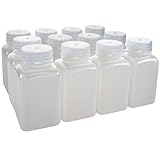 Eisco - Pack of 12, Sterile 175mL Square HDPE Reagent Bottles with Wide Mouth Polypropylene Caps, Translucent, Non-Autoclavable, Leak-Proof, Chemical Resistant, -100°C to 120°C, Lab and Industrial Use