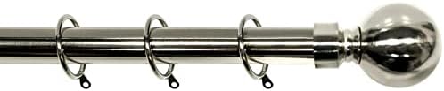 K Kestrel Palermo Ball Finial Metal 28 mm Extendable Curtain Poles Rods Voile Easy Fitting, Brushed Steel 120 -210 cm