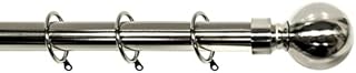K Kestrel Palermo Ball Finial Metal 28 mm Extendable Curtain Poles Rods Voile Easy Fitting, Brushed Steel 120 -210 cm