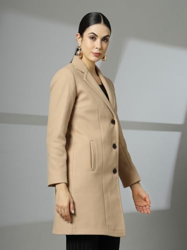 Image of CHKOKKO Women Chic Winter Coat Single Breasted | Knee Length Design with Buttoned Closure and Practical Front Side Pockets for Stylish and Comfortable Wear