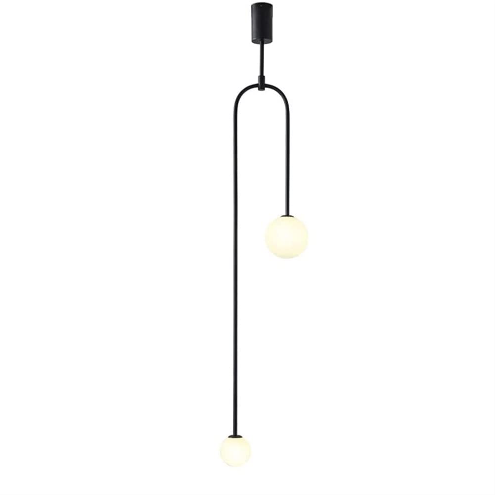 Gold Geometric Linear Chandelier Double White Glass Shade Hanging Lamp Apply to Modern Hanging Light for Bedroom Living Dining Room (Color : Black)