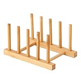 HBlife Bamboo Dish Plate Bowl Cup Book Pot Lid Cutting Board Drying Rack Stand Drainer Storage Holder Organizer Kitchen Cabinet（Keep Dry）