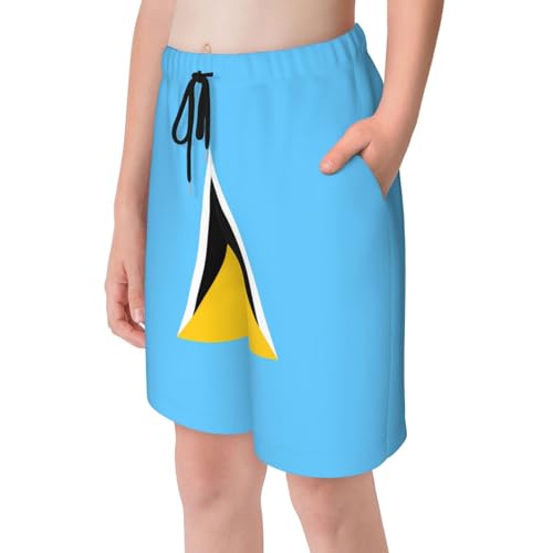 Flag of Saint Lucia Youth Beach Pants, Soft and Breathable, with Drawstring Waist, Suitable for Sports and Leisure.4
