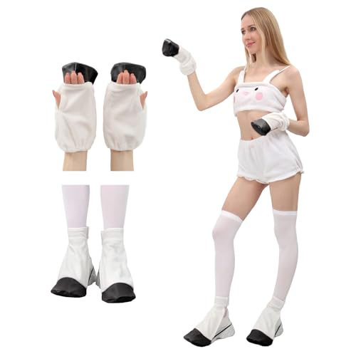 Cdecgo 4 Pcs Horse Hoof Hooves Shoes Set Animal Hand Cosplay Gloves Shoes Elastic Adjustable Straps Costume Accessories (D, Small)