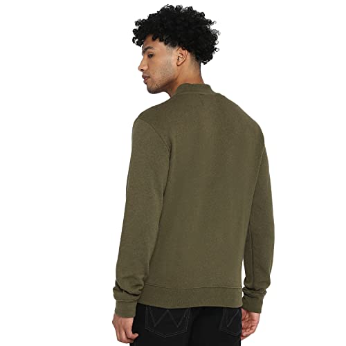 Image of Wrangler Olive Melange Ross Zipper Regular Fit Sweatshirt