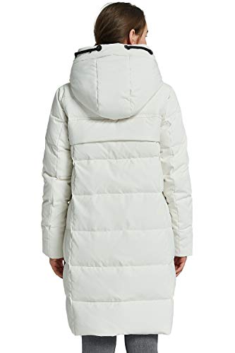 Orolay Women's Thickened Contrast Color Drawstring Down Jacket Hooded Parka Long Puffer Coat White M #TOP1