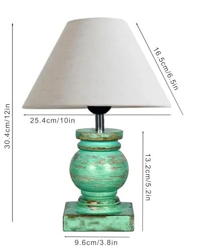 Image of Homesake Small Table Lamp with Green Wooden Base, E27 Holder Bedside Night Lamp for Bedroom Living Room, Decorative Study Desk Lamp Office, Warm Ambient Lighting for Home Decor, Gift, (Khadi)