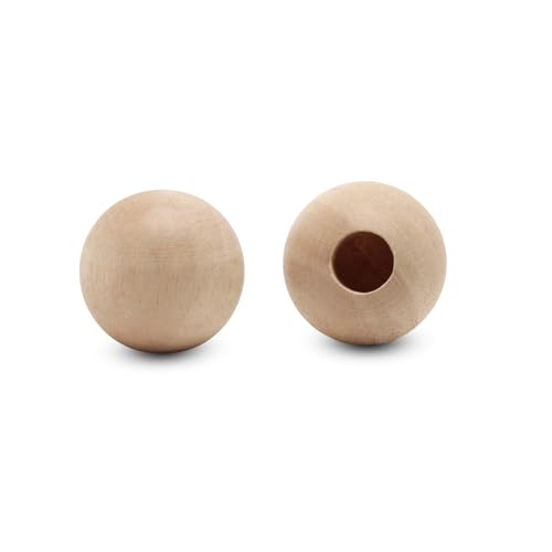 Large Wooden Beads for Crafts - Pack of 6 64mm 2-1/2 x 5/8 Inch Hole Large Wood Beads for Crafts withHoles for DIY | Round Wooden Balls for Crafts | Wood Beads for Jewelry Making | Woodpeckers