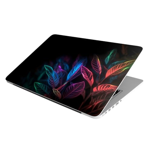Image of Laptop Skin Stickers HD Quality Sticker for Laptops Upto 15.6 inch (Dustproof|Waterproof|Scratchproof|Reusable) - BE NEON Leaf BK