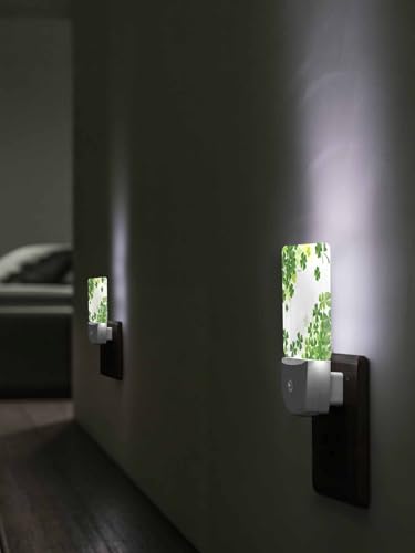 Image of Green Shamrocks Night Light Plug in LED Lamp Automatic Sensor Night Lights Plug into Wall St. Patrick's Day Decorative Clover Pattern Room Bright Decor Square Dim Night-Lights for Kids Girl Adult