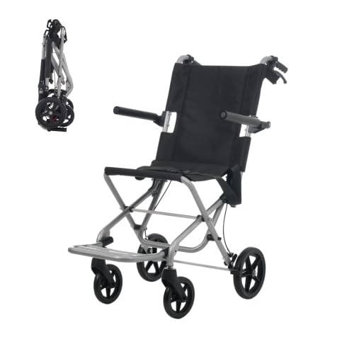 オーエスジェイ(OSJ) 車椅子 折畳み 介助型 自立できる 軽量 コンパクト ノーパンクタイヤ 折りたたみ 収納可能 超軽量 安全ベルトつき 背面ポケット 外出用 旅行用 ブラック+ホワイト