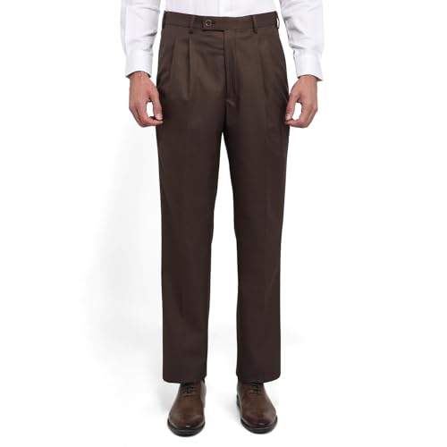 Image of Park Avenue Men Comfort Fit Solid Pattern Poly Wool Blend Double Pleat Formal Trouser