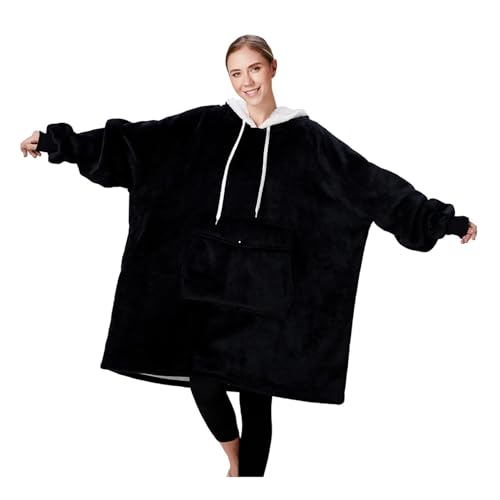 Qeils Wearable Blanket Hoodie for Women, Comfy Sherpa Sweatshirt Blanket as Birthday Christmas Gifts, Oversized Pullover Jacket Blanket Hoodie for Adult (Carbon Black, Adult)