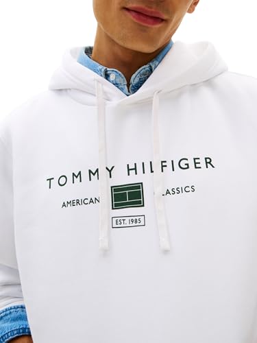Image of Tommy Hilfiger Men's Medium Weight Cotton Hoodie Sweatshirt With Printed Stacked Chest Graphic