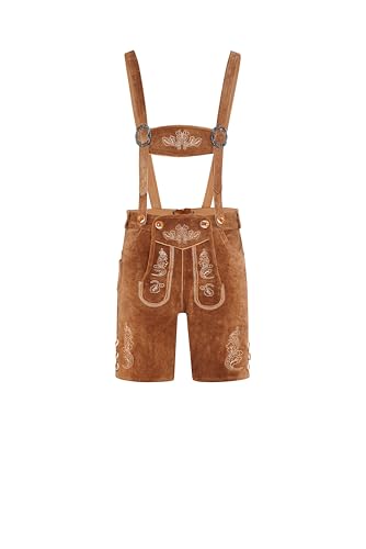 Trachten Herren Lederhose Kurz mit Träger Gr.46-60 Trachtenlederhose - (Kurz 54, Hell Braun)