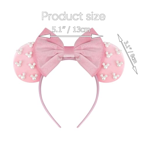Image of DRESHOW Mouse Ears Headbands for Women Pearl Hairbands Bow Head bands Velvet Head band Christmas Cosplay Costume Princess Party Decorations Halloween & Disney Trip