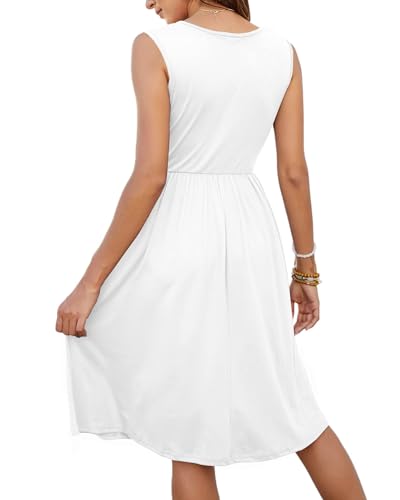 Image of MOLERANI Women Summer Dresses Sleeveless Casual Loose Swing Button Down Midi Dress with Pockets