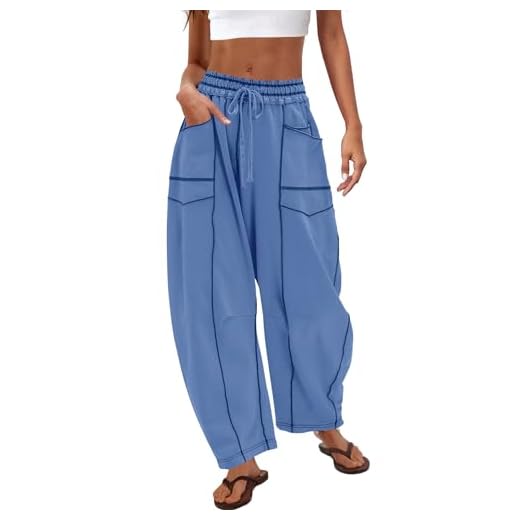 Nirovien Womens Barrel Sweatpants High Waisted Wide Leg Sweatpants Drawstring Lounge Baggy Pants Barrel Sweats(Blue,XS)