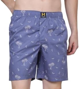 EASY SHOT Men’s Cotton Printed Regular Fit Boxer Shorts | Soft Breathable Innerwear | Stylish Boxers for Men(DMBX001_Tree_M) Blue