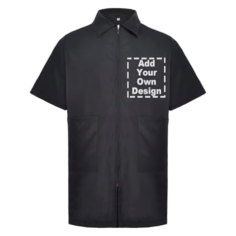 TOPTIE Custom Barber Jacket Short-Sleeves Machine Washable Men's Coat Black Work Shirt-Black-M Cover