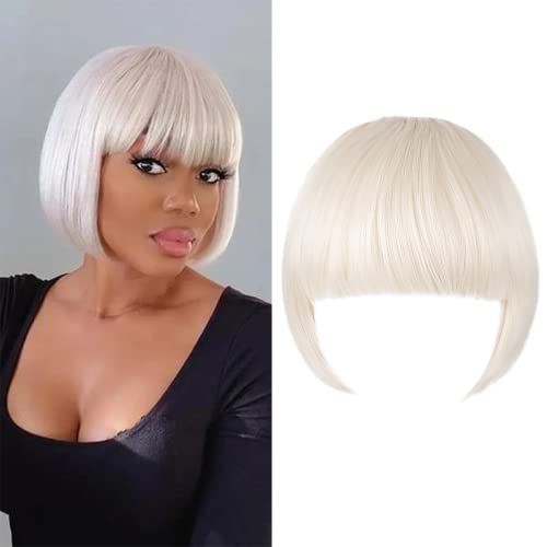 XRACEPHOL Platinum Blonde Clip in Bangs Fashion Full Length Synthetic 1 Piece Layered Clip in Hair Bangs Fringe Hairpieces Hair Extensions (Platinum Blonde)