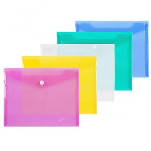 Image of Shuban A5 Small Document File Folder | Plastic Envelope Files | Waterproof Expanding File Folder for Office, School, Bills, Receipts, Certificates & Travel Documents(5Pcs-Mix Color)