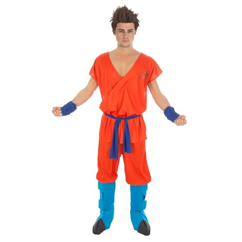 Chaks - Disfraz de Goku Super Saiyajin Dios para hombre, traje oficial de Dragon Ball, conjunto de anime de 7 piezas para carnaval y Comic Con