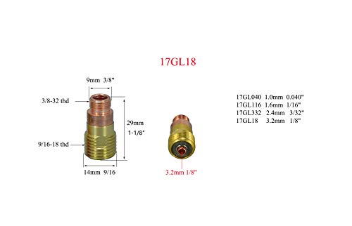 Image of RIVERWELD TIG Stubby Gas Lens Collet Bodies 1 /8 inch Ceramic Cups 53N kit 12pcs | 17GL18 10N25S 3.2mm Quartz Nozzle Clear Glass Cup #10 5 /8 inch 16mm for DB SR WP 17 18 26 TIG Welding Torch