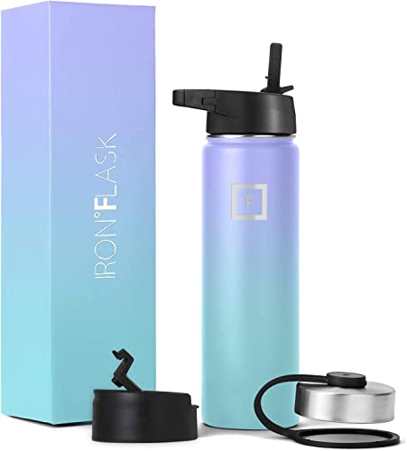 Iron °Flask Sports Water Bottle - 22Oz, 3 Lids (Straw Lid), Leak Proof - Stainless Steel Gym & Sport Bottles For Men, Women & Kids - Double Walled, Insulated Thermos, Metal Canteen #TOP1