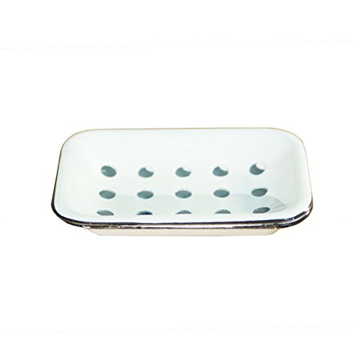 VIPSSCI Vintage Inspired White Metal Enamel Soap Dish with Removable Tray
